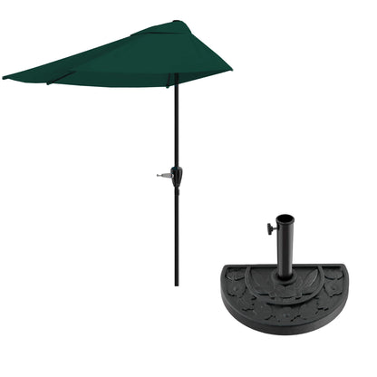 Half Umbrella Outdoor Patio Shade - 9 ft Half Patio Umbrella with Easy Crank - Small Canopy for Balcony, Table, or Deck by Pure Garden (Hunter Green) - CookCave