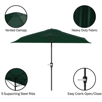 Half Umbrella Outdoor Patio Shade - 9 ft Half Patio Umbrella with Easy Crank - Small Canopy for Balcony, Table, or Deck by Pure Garden (Hunter Green) - CookCave