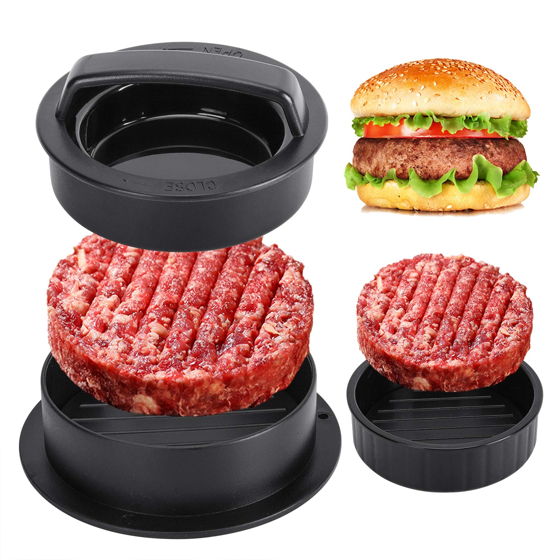 Hamburger Press Patty Maker, Burger Press, 3 in 1 Non-Stick Meat Beef Veggie Hamburger Mold, Kitchen Gadgets to Make Patty for Stuffed Slider BBQ Barbecue Grilling - CookCave