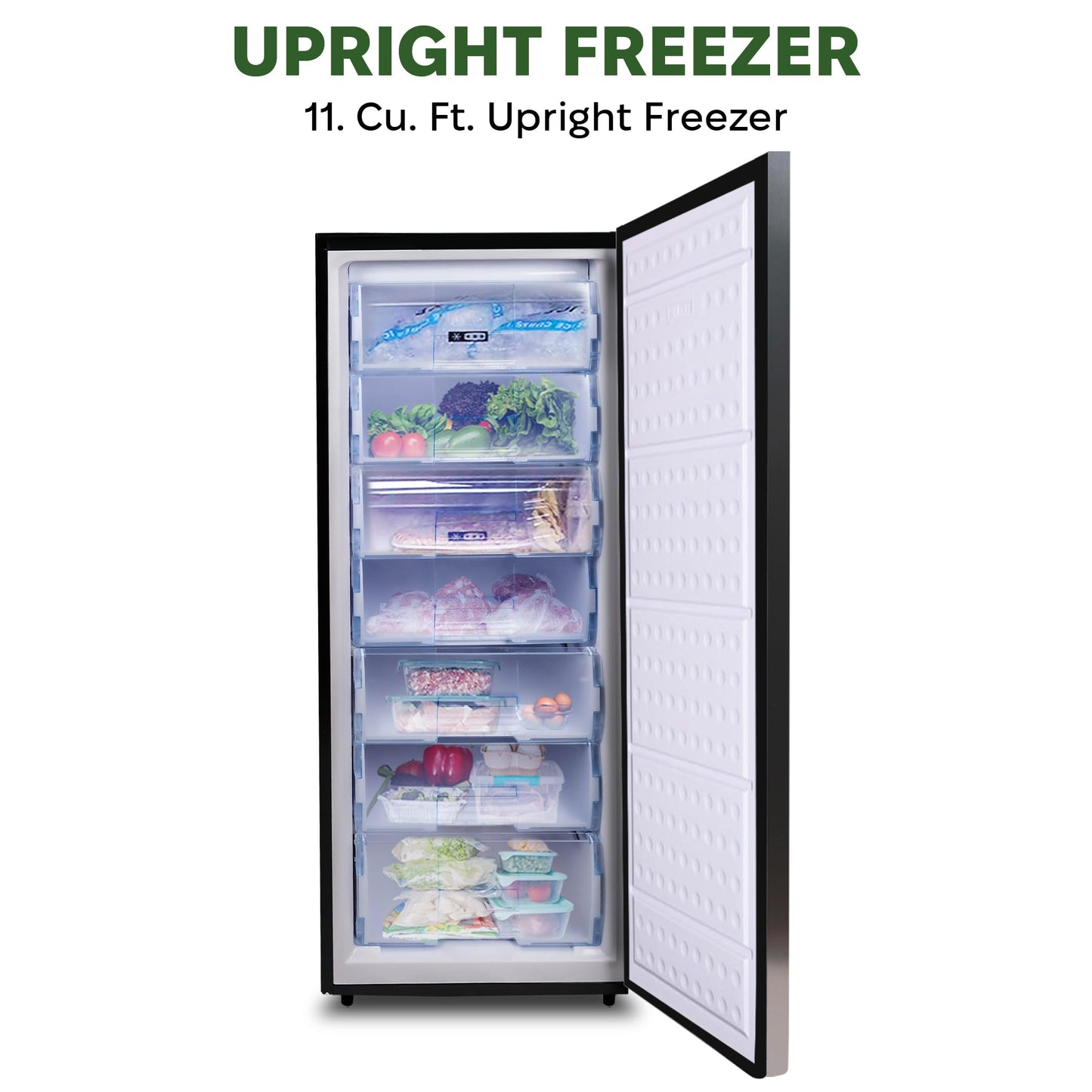 Hamilton Beach Upright Freezer, Deep Freeze, Stainless Steel Freezer with Drawer Compartments, 11 cu. ft. Freezer – 25”D x 23.6”W x 66.5”H - CookCave