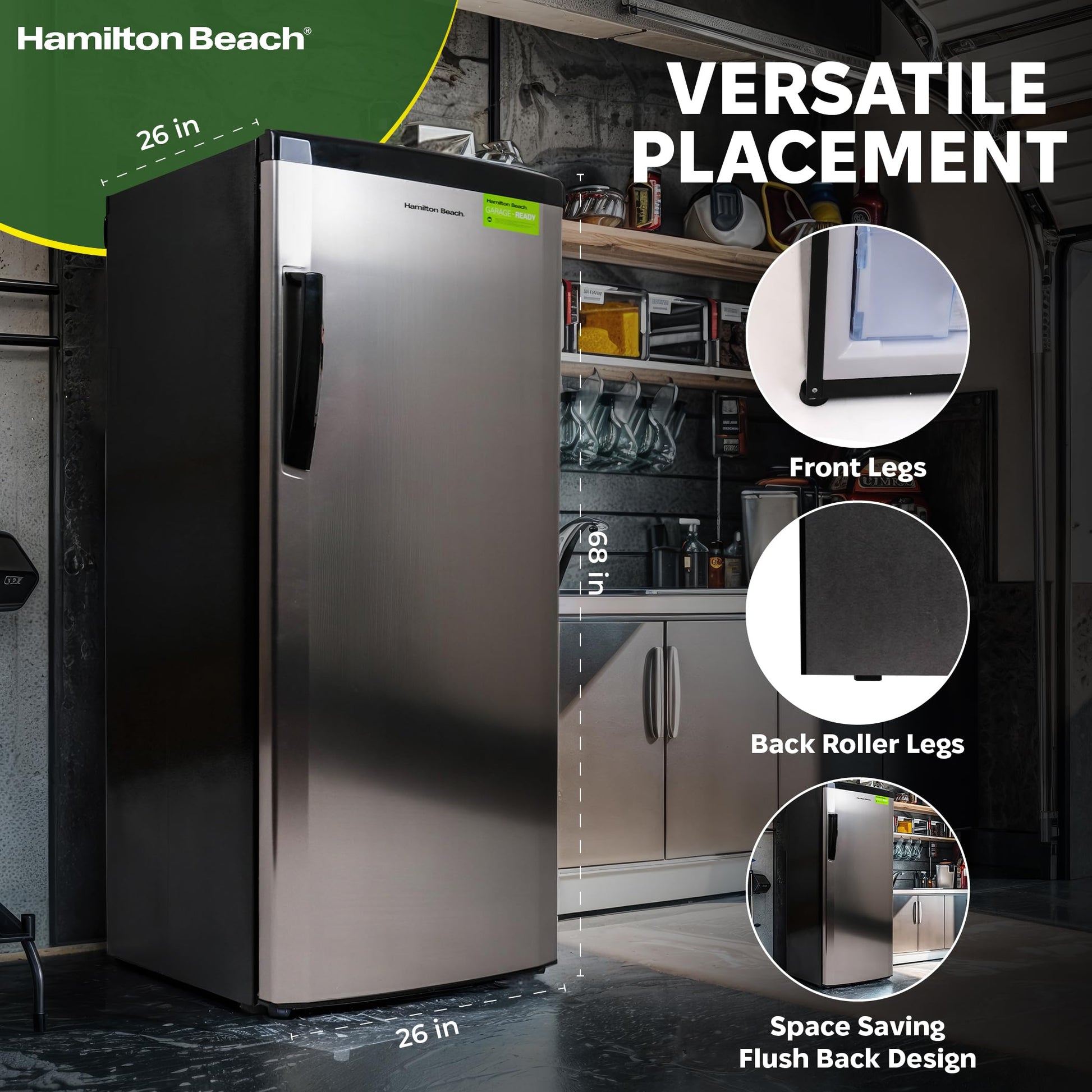 Hamilton Beach Upright Freezer, Deep Freeze, Stainless Steel Freezer with Drawer Compartments, 11 cu. ft. Freezer – 25”D x 23.6”W x 66.5”H - CookCave