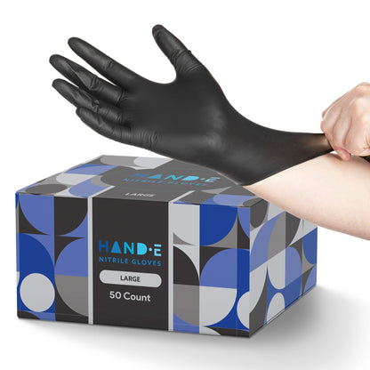Hand-E Touch Black Nitrile Disposable Gloves Large, 50 Count - BBQ, Tattoo, Hair Dye, Cooking, Mechanic Gloves - Powder and Latex Free - Tattoo Supplies - CookCave