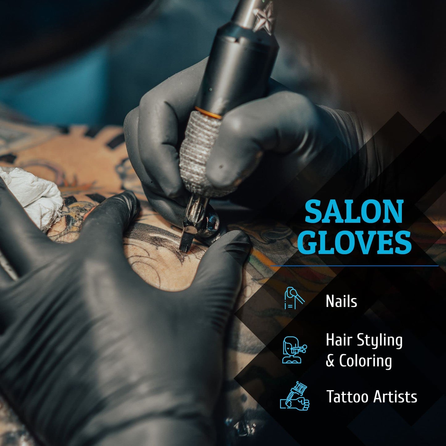 Hand-E Touch Black Nitrile Disposable Gloves Large, 50 Count - BBQ, Tattoo, Hair Dye, Cooking, Mechanic Gloves - Powder and Latex Free - Tattoo Supplies - CookCave