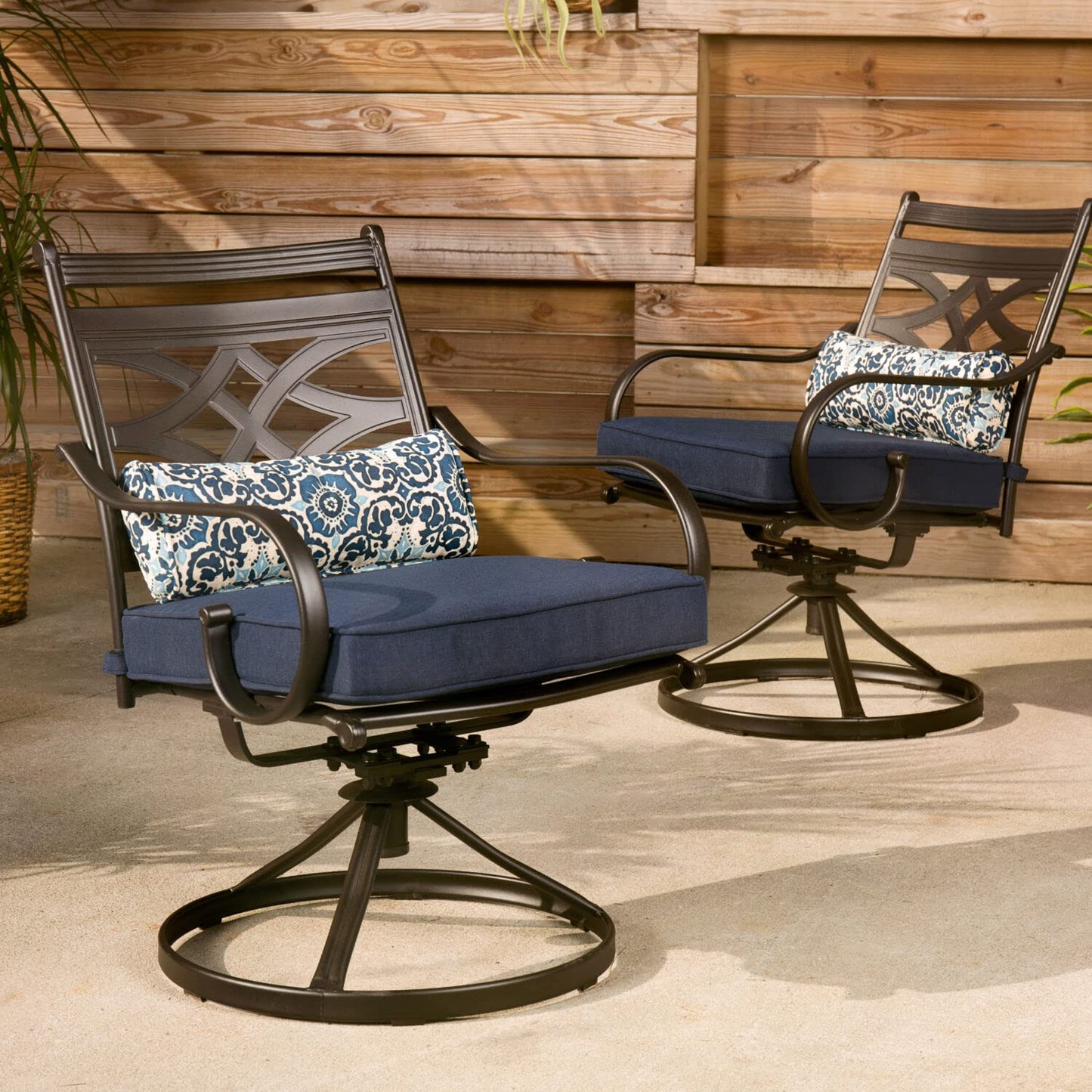 Hanover Montclair 11-Piece Patio Dining Set with 10 Swivel Rocker Chairs, Accent Lumbar Pillows and 84"x60" Steel Stamped Rectangular Table, Large Outdoor Patio Dining Set for 10, Navy Blue - CookCave