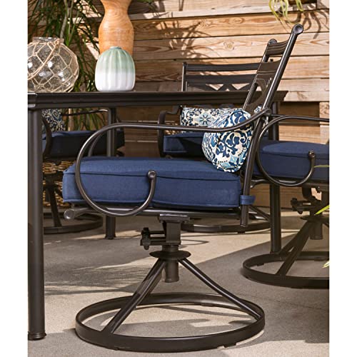 Hanover Montclair 11-Piece Patio Dining Set with 10 Swivel Rocker Chairs, Accent Lumbar Pillows and 84"x60" Steel Stamped Rectangular Table, Large Outdoor Patio Dining Set for 10, Navy Blue - CookCave
