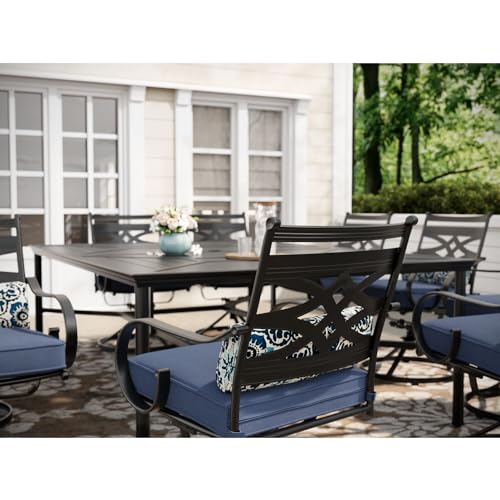 Hanover Montclair 11-Piece Patio Dining Set with 10 Swivel Rocker Chairs, Accent Lumbar Pillows and 84"x60" Steel Stamped Rectangular Table, Large Outdoor Patio Dining Set for 10, Navy Blue - CookCave