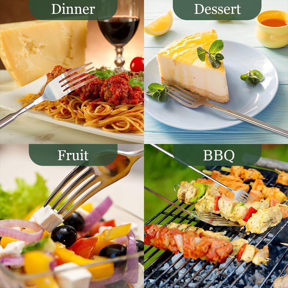 Haosie Extendable Fork, 8.7 to 25.4 Inch Long Handle Fork, Extra Long Fork, Telescopic BBQ Fork, Stainless Steel Dinner Fork, Fruit Dessert Fork Long Handle Cutlery Stainless Steel Tableware（1pcs） - CookCave
