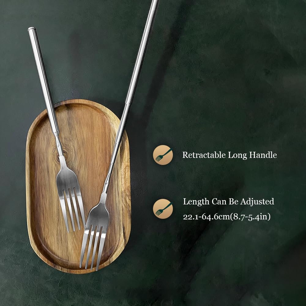 Haosie Extendable Fork, 8.7 to 25.4 Inch Long Handle Fork, Extra Long Fork, Telescopic BBQ Fork, Stainless Steel Dinner Fork, Fruit Dessert Fork Long Handle Cutlery Stainless Steel Tableware（1pcs） - CookCave