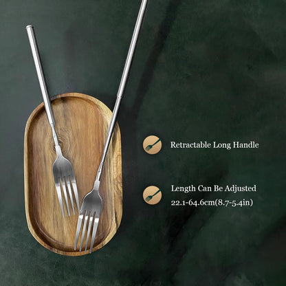 Haosie Extendable Fork, 8.7 to 25.4 Inch Long Handle Fork, Extra Long Fork, Telescopic BBQ Fork, Stainless Steel Dinner Fork, Fruit Dessert Fork Long Handle Cutlery Stainless Steel Tableware（1pcs） - CookCave