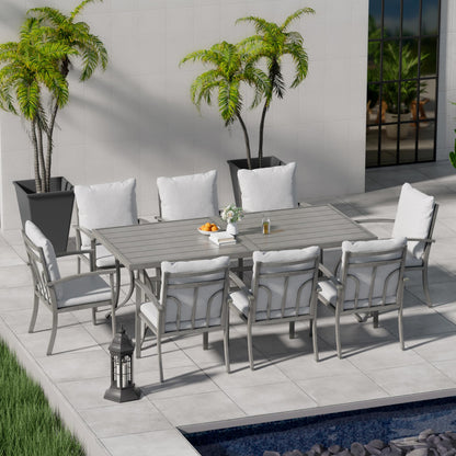 HAPPATIO 9-Piece Patio Dining Set - All Aluminum Table and Chairs for 8, Includes Rectangular Table and 8 Chairs with Cushions, Lawn, Garden - CookCave