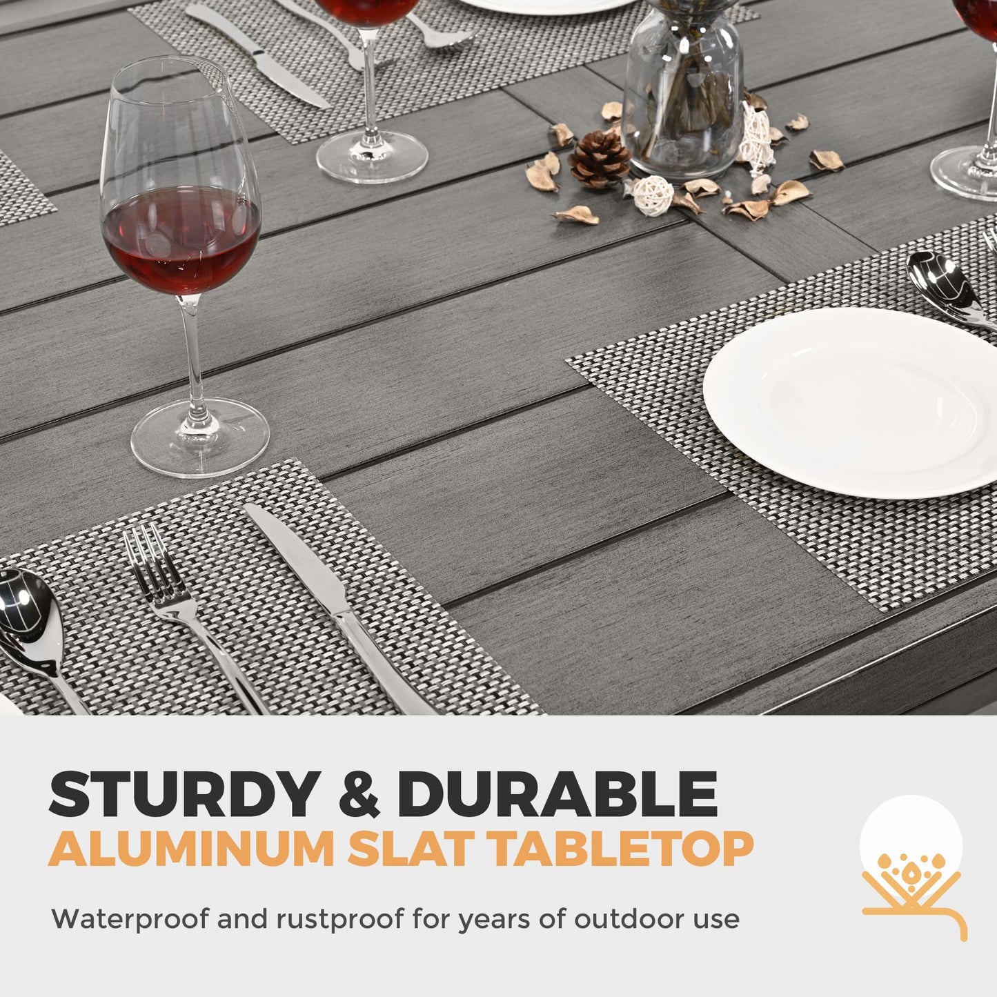 HAPPATIO 9-Piece Patio Dining Set - All Aluminum Table and Chairs for 8, Includes Rectangular Table and 8 Chairs with Cushions, Lawn, Garden - CookCave