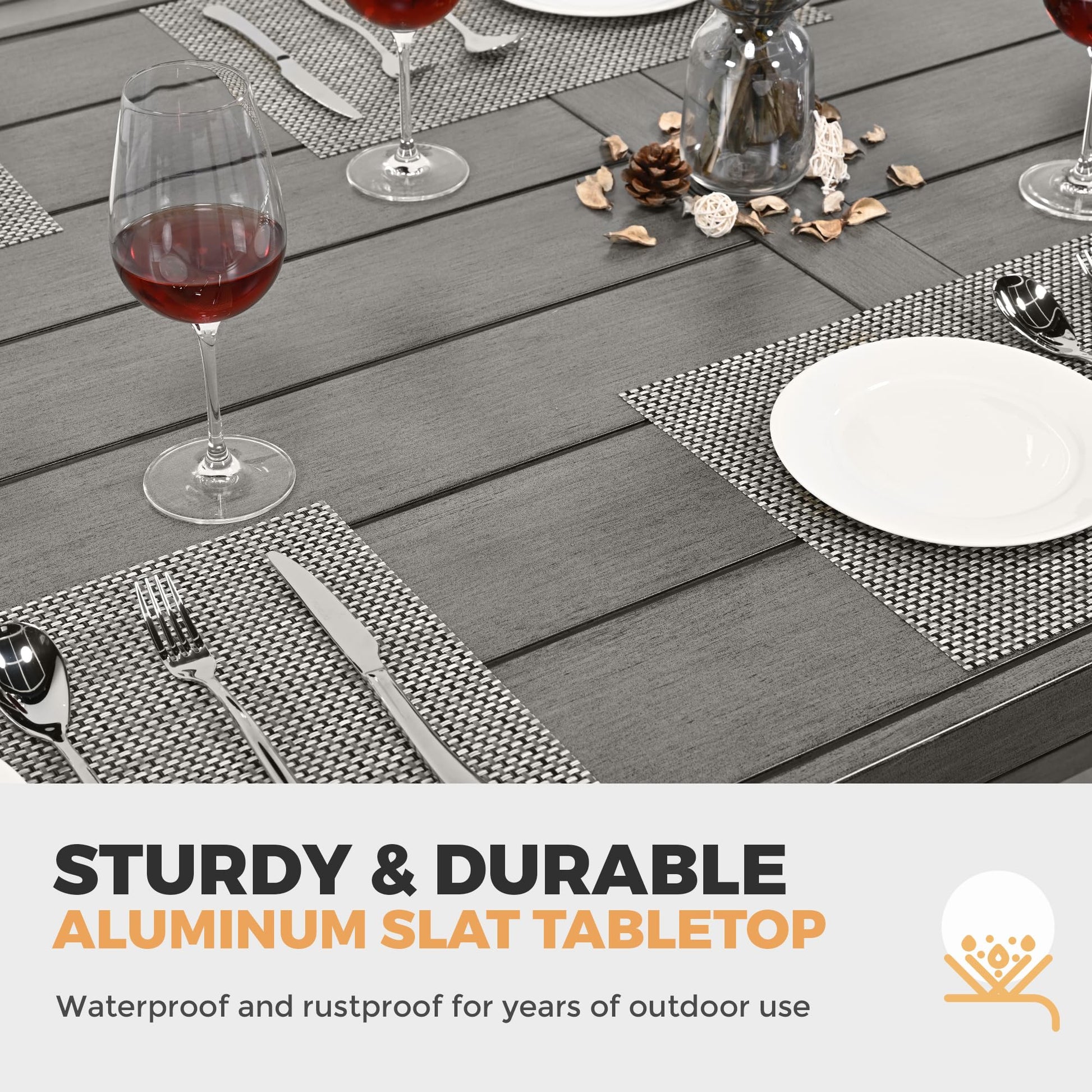 HAPPATIO 9-Piece Patio Dining Set - All Aluminum Table and Chairs for 8, Includes Rectangular Table and 8 Chairs with Cushions, Lawn, Garden - CookCave