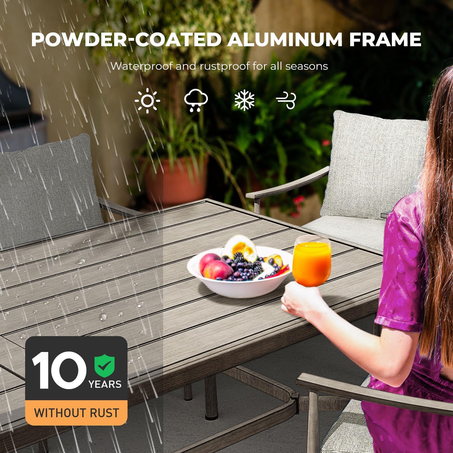 HAPPATIO 9-Piece Patio Table and Chairs Set for 8, Aluminum Outdoor Dining Set with Cushions, 8 Swivel Dining Chairs, 1 Large Rectangular Table with Umbrella Hole for Lawn, Porch, Backyard, Grey - CookCave