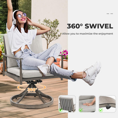 HAPPATIO 9-Piece Patio Table and Chairs Set for 8, Aluminum Outdoor Dining Set with Cushions, 8 Swivel Dining Chairs, 1 Large Rectangular Table with Umbrella Hole for Lawn, Porch, Backyard, Grey - CookCave