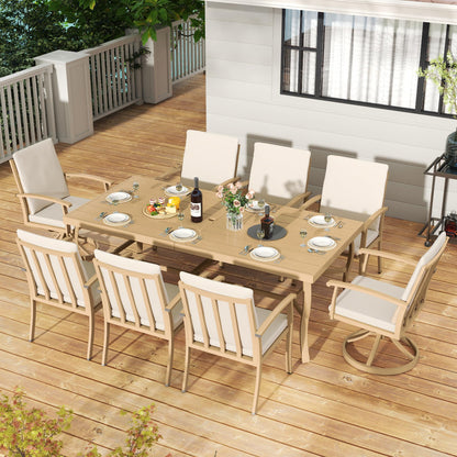 HAPPATIO Aluminum 9 Piece Patio Dining Sets, Outdoor Dining Set for 8, Patio Furniture Sets, 2 Swivel Dining Chairs, 6 Dining Chairs, Aluminum Furniture Set for Patio, Yard (Beige) - CookCave