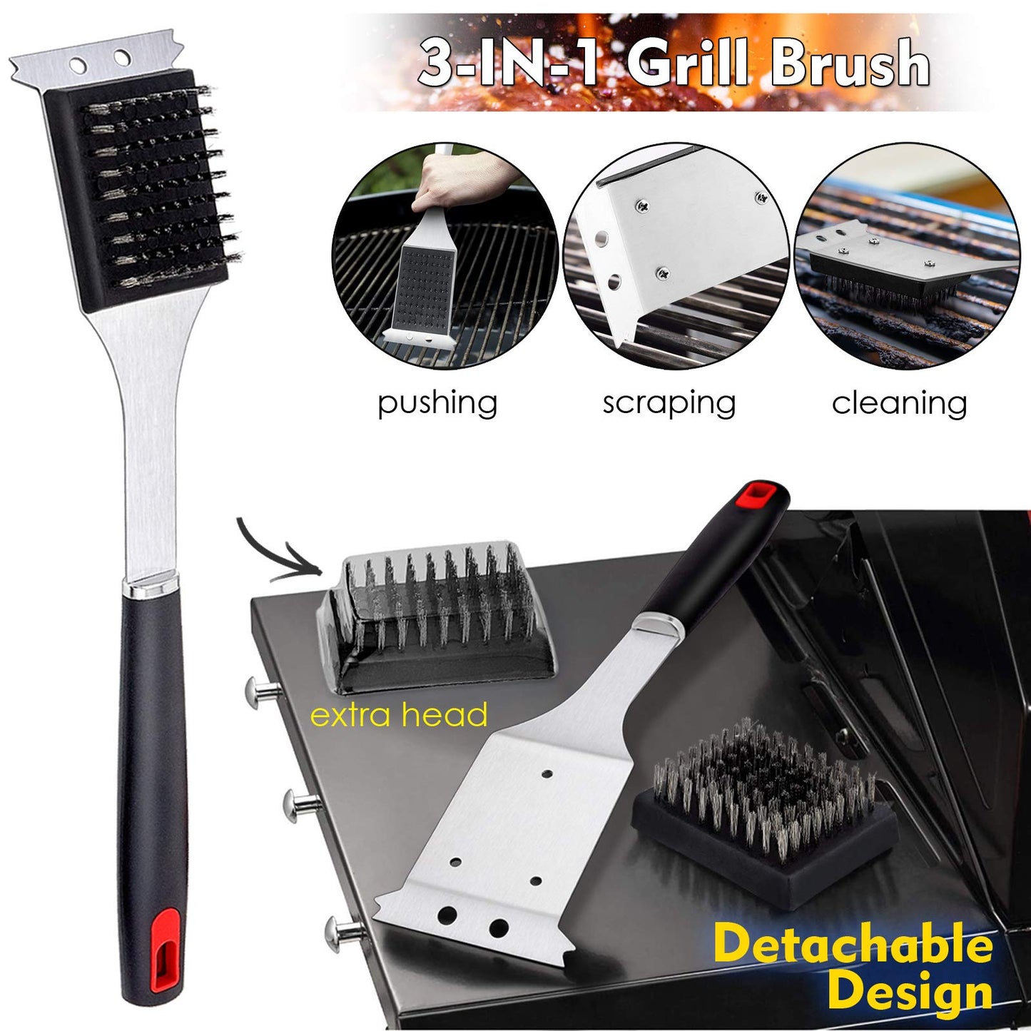 HaSteeL BBQ Grill Accessories Set of 7, Stainless Steel Grilling Tools Set with Storage Bag, Heavy Duty Grill Spatula, Tong, Fork, Basting Brush, Cleaning Brush, Dishwasher Safe & Man’s Gift - CookCave