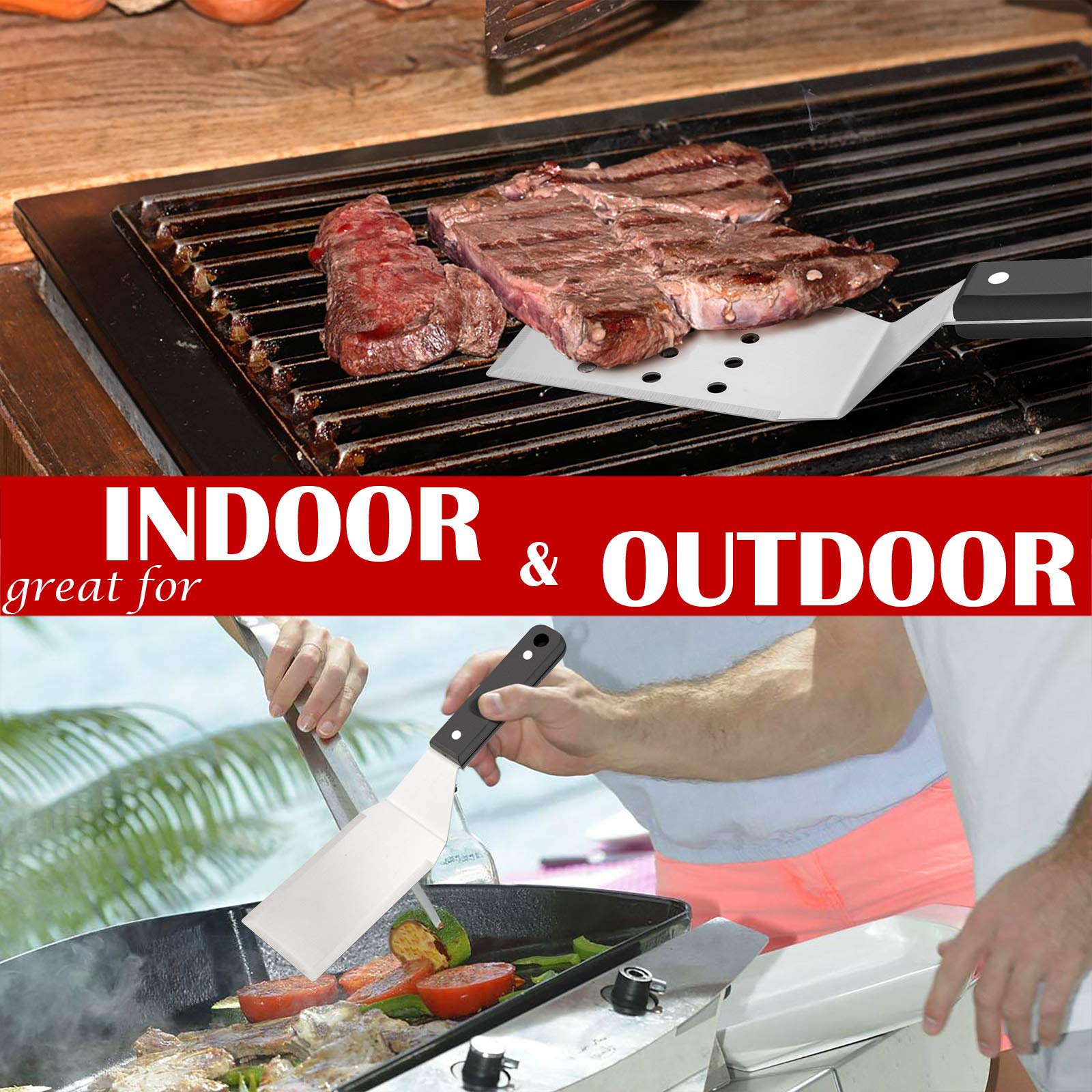 HaSteeL Metal Spatulas, Stainless Steel Griddle Spatula Tools with Riveted Handle, Heavy Duty Burger Turner for Teppanyaki BBQ Flat Top Hibachi Cast Iron Grilling Cooking, Dishwasher Safe - (2Packs) - CookCave