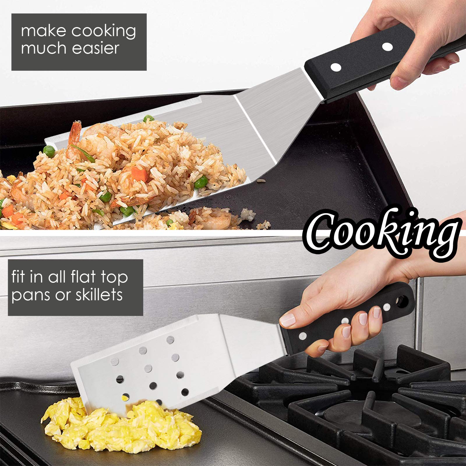 HaSteeL Metal Spatulas, Stainless Steel Griddle Spatula Tools with Riveted Handle, Heavy Duty Burger Turner for Teppanyaki BBQ Flat Top Hibachi Cast Iron Grilling Cooking, Dishwasher Safe - (2Packs) - CookCave