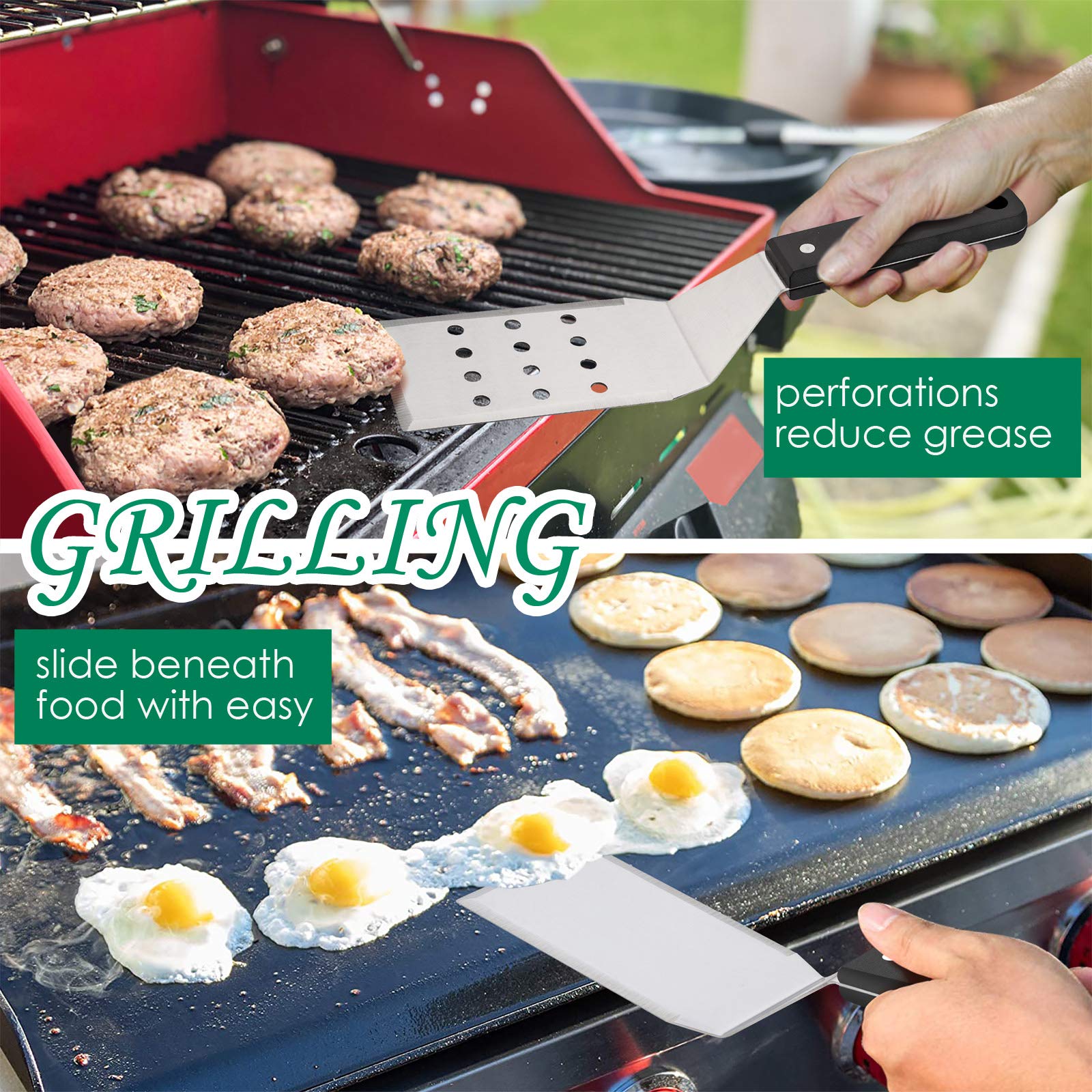 HaSteeL Metal Spatulas, Stainless Steel Griddle Spatula Tools with Riveted Handle, Heavy Duty Burger Turner for Teppanyaki BBQ Flat Top Hibachi Cast Iron Grilling Cooking, Dishwasher Safe - (2Packs) - CookCave