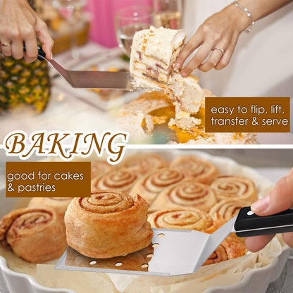 HaSteeL Metal Spatulas, Stainless Steel Griddle Spatula Tools with Riveted Handle, Heavy Duty Burger Turner for Teppanyaki BBQ Flat Top Hibachi Cast Iron Grilling Cooking, Dishwasher Safe - (2Packs) - CookCave