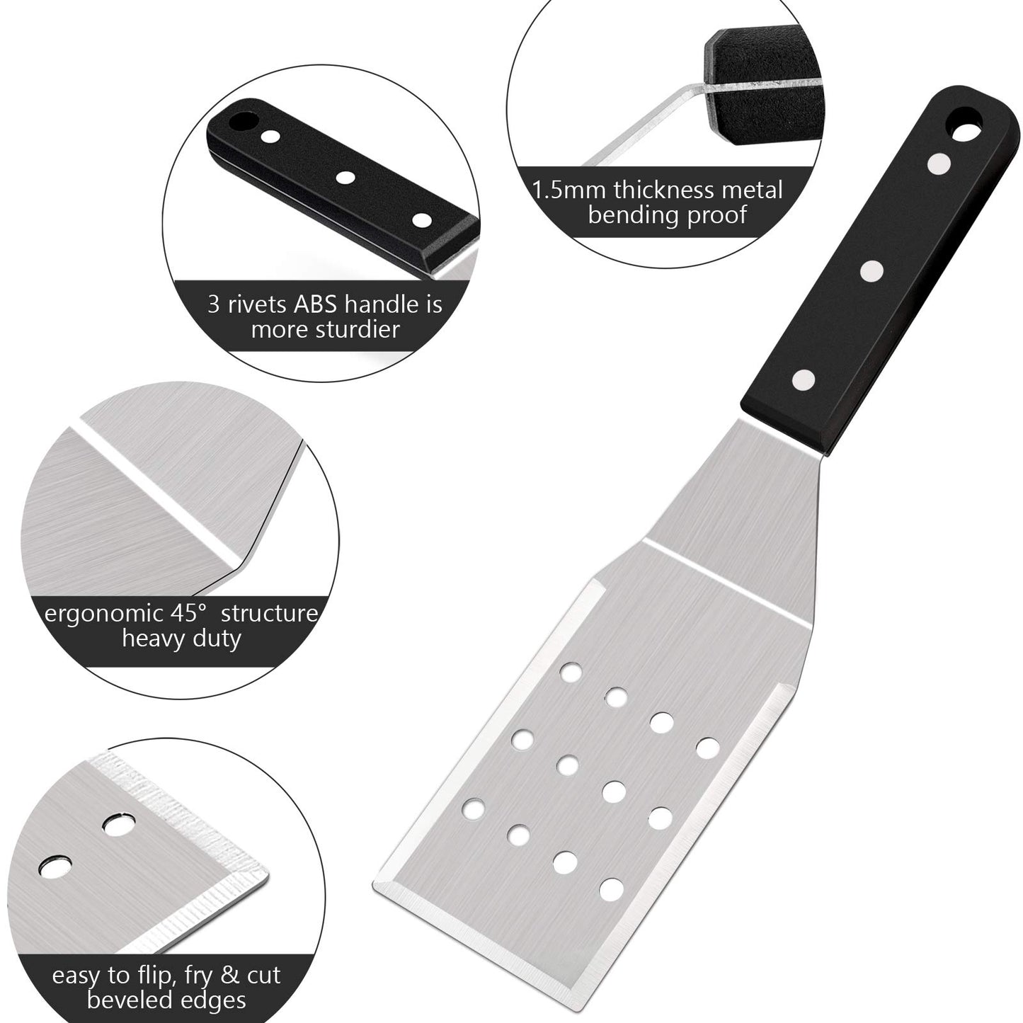 HaSteeL Metal Spatulas, Stainless Steel Griddle Spatula Tools with Riveted Handle, Heavy Duty Burger Turner for Teppanyaki BBQ Flat Top Hibachi Cast Iron Grilling Cooking, Dishwasher Safe - (2Packs) - CookCave