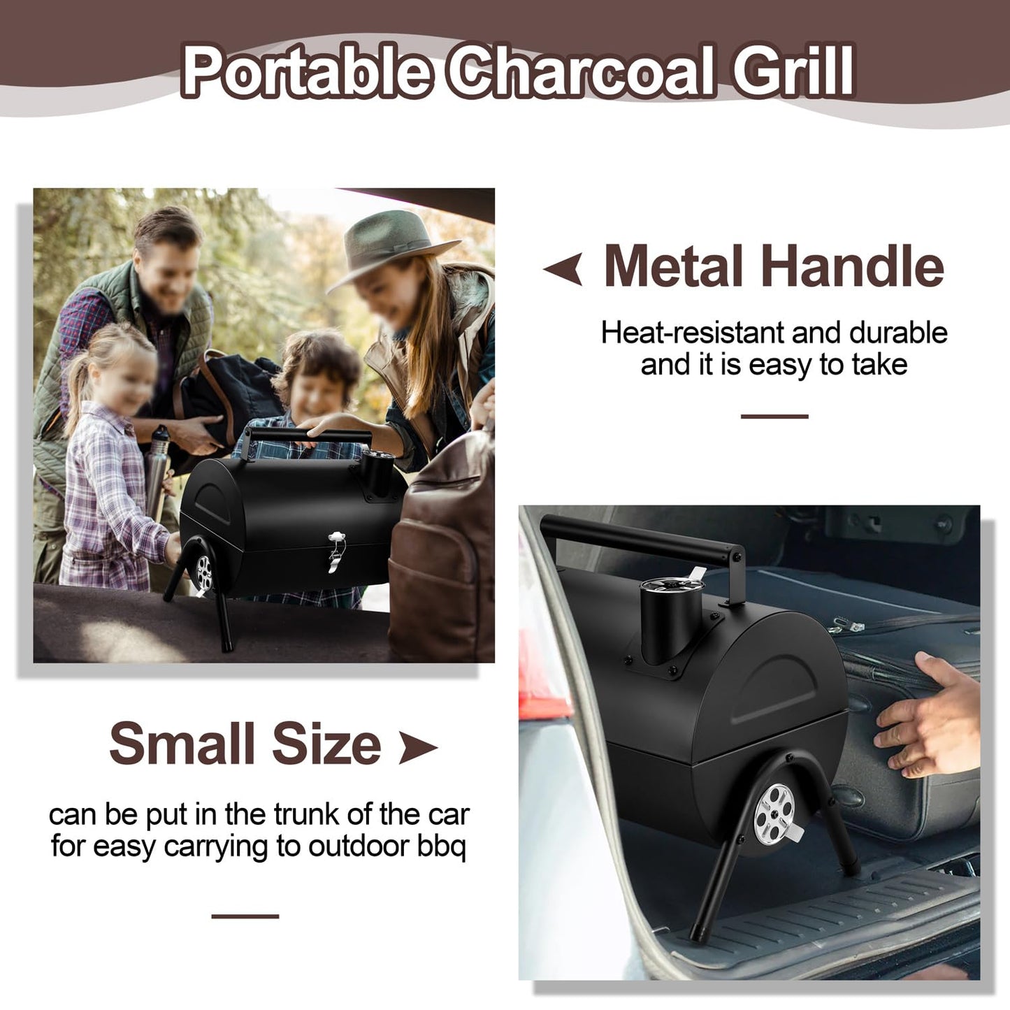 HaSteeL Portable Charcoal Grill, Outdoor Barbecue Folding Mini Smoker, Adjustable Small Tabletop Grill with Roasting Plate & Grill Grate, Two Side Grill for Camping Hiking Beach Garden Backyard Picnic - CookCave