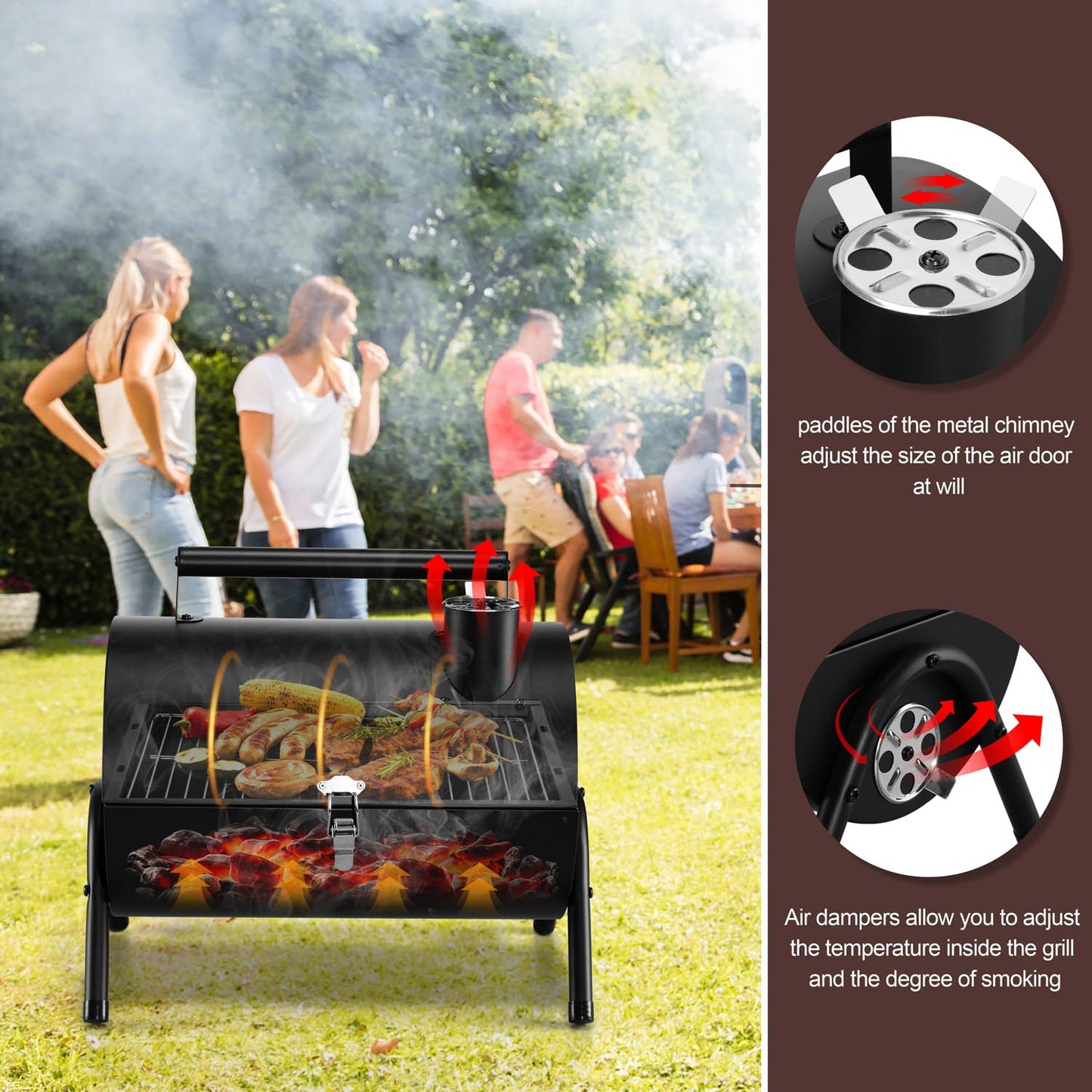 HaSteeL Portable Charcoal Grill, Outdoor Barbecue Folding Mini Smoker, Adjustable Small Tabletop Grill with Roasting Plate & Grill Grate, Two Side Grill for Camping Hiking Beach Garden Backyard Picnic - CookCave