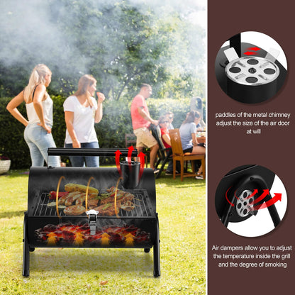 HaSteeL Portable Charcoal Grill, Outdoor Barbecue Folding Mini Smoker, Adjustable Small Tabletop Grill with Roasting Plate & Grill Grate, Two Side Grill for Camping Hiking Beach Garden Backyard Picnic - CookCave