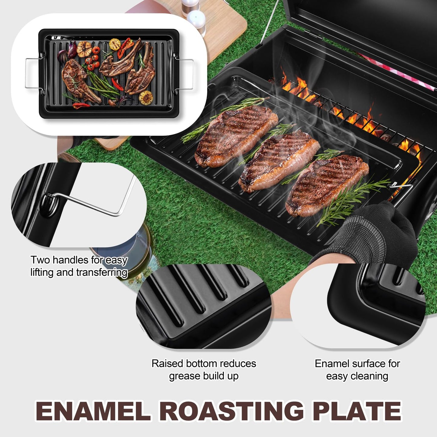 HaSteeL Portable Charcoal Grill, Outdoor Barbecue Folding Mini Smoker, Adjustable Small Tabletop Grill with Roasting Plate & Grill Grate, Two Side Grill for Camping Hiking Beach Garden Backyard Picnic - CookCave