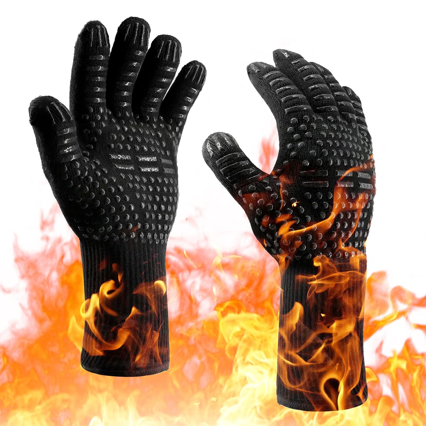 Heat Resistant BBQ Gloves for Hot Temperature Cooking, Barbecue Grilling or Baking Bread Pizza, Safe Oven Mittens with Fingers - CookCave