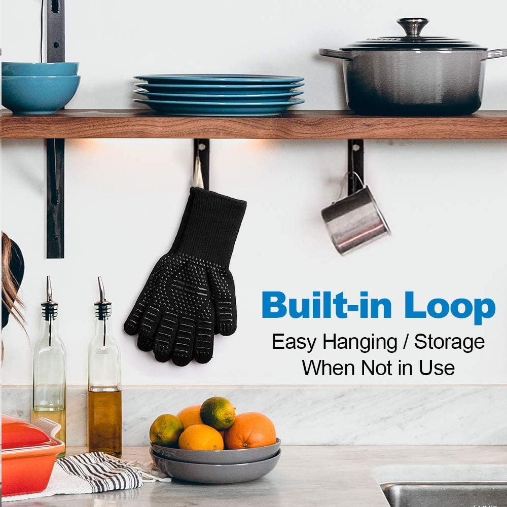 Heat Resistant BBQ Gloves for Hot Temperature Cooking, Barbecue Grilling or Baking Bread Pizza, Safe Oven Mittens with Fingers - CookCave