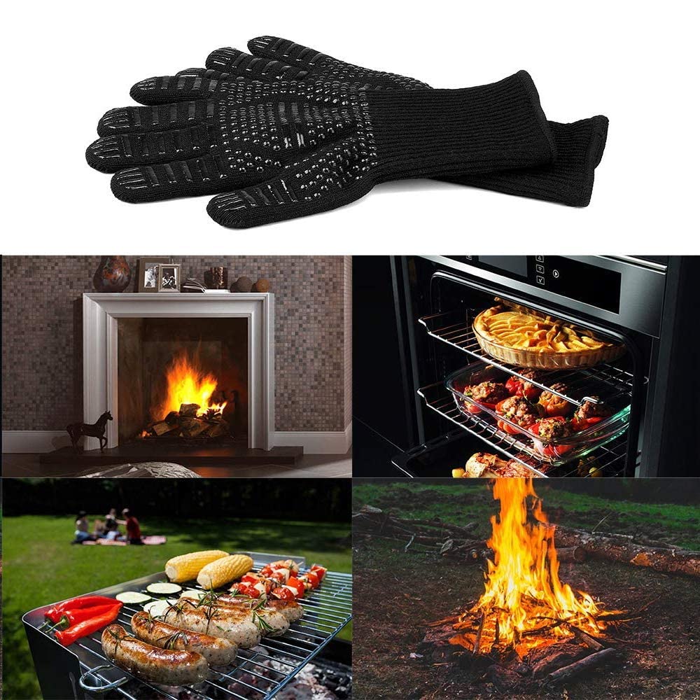 Heat Resistant BBQ Gloves for Hot Temperature Cooking, Barbecue Grilling or Baking Bread Pizza, Safe Oven Mittens with Fingers - CookCave