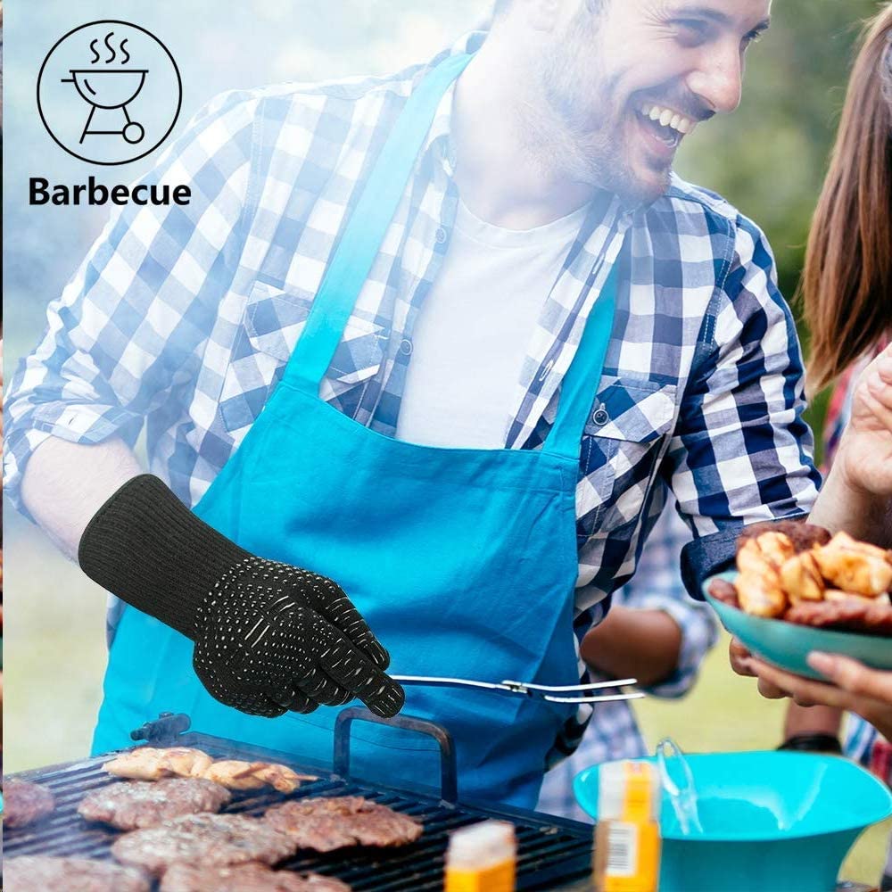 Heat Resistant BBQ Gloves for Hot Temperature Cooking, Barbecue Grilling or Baking Bread Pizza, Safe Oven Mittens with Fingers - CookCave