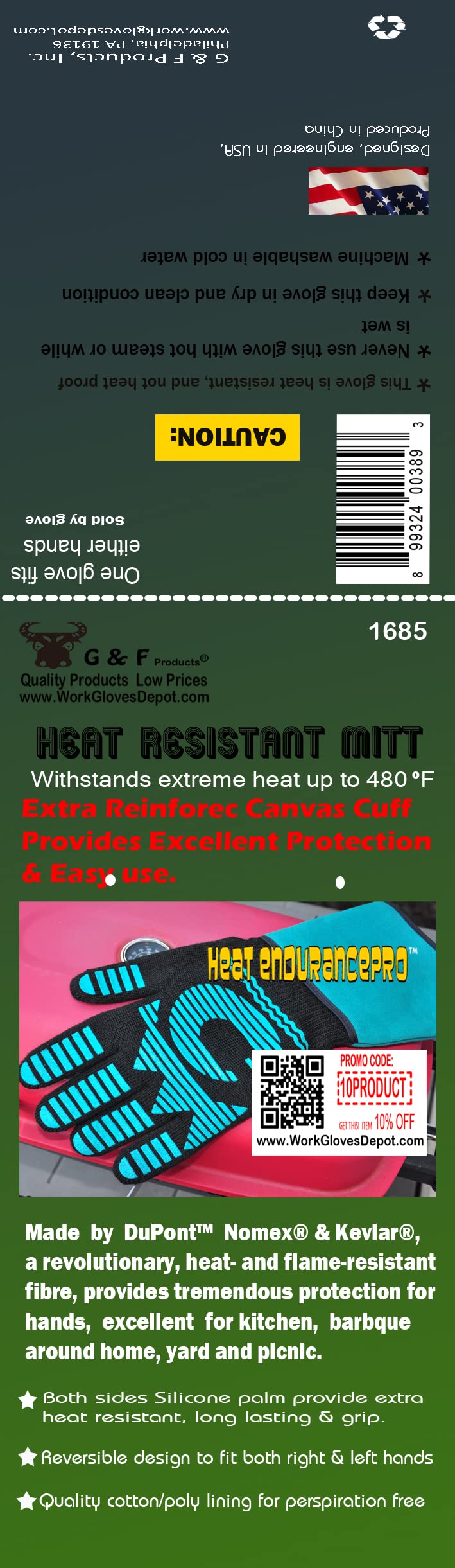 Heat Resistant Gloves - 1472 ℉ Grilling Gloves For Fireplace - Barbeque Accessories For Kitchen - BBQ Gloves - Oven Mitt For Oven, 1 Pair Easy Slip-on Long Cuff, Dupont Nomex HeatFiber is Made In USA - CookCave