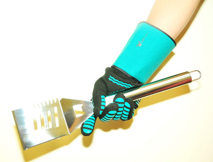 Heat Resistant Gloves - 1472 ℉ Grilling Gloves For Fireplace - Barbeque Accessories For Kitchen - BBQ Gloves - Oven Mitt For Oven, 1 Pair Easy Slip-on Long Cuff, Dupont Nomex HeatFiber is Made In USA - CookCave