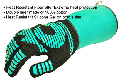 Heat Resistant Gloves - 1472 ℉ Grilling Gloves For Fireplace - Barbeque Accessories For Kitchen - BBQ Gloves - Oven Mitt For Oven, 1 Pair Easy Slip-on Long Cuff, Dupont Nomex HeatFiber is Made In USA - CookCave