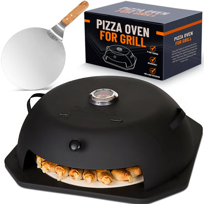HeatGuard Pro Geras Pizza Oven for Grill - Grill Top Pizza Oven For Outdoor Camping - Pizza Stone, Pizza Peel Kit - Portable Backyard BBQ Pizzas Maker Charcoal, Pellet, Propane Gas Wood Attachment - CookCave