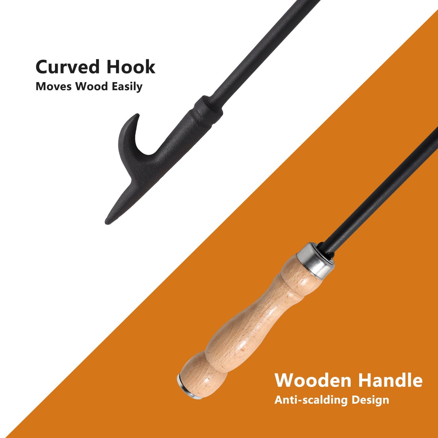 Heavy Duty 32” Long Fireplace Fire Pit Campfire Poker Stick and 26” Fireplace Tongs Tool Sets, Log Grabber, Rust Resistant Black Finish Camping Fireplace Tools for Indoor/Outdoor - CookCave