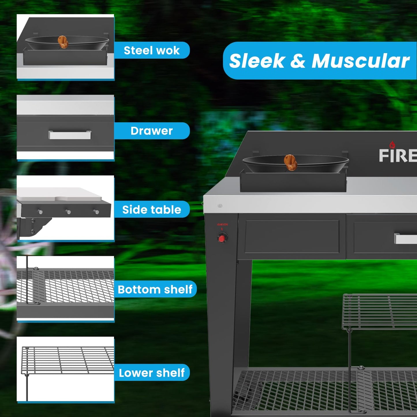 Heavy-Duty Outdoor Wok Cooking Station – 50,000 BTU Wok Burner - High-Performance 12.59” Carbon Steel Wok - Perfect for Stir-Frying, Searing, Tailgating, Fishing and Outdoor Wok Station - CookCave