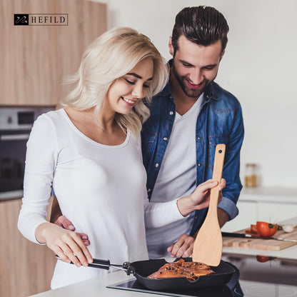 Hefild 2PCS Wooden Spatulas for Cooking, 13inch Uncoated Beech Wood Turners for Frying, Non-Scratch Wood Flat Spurtle for Pan & Wok, Wooden Cooking Utensils for Non Stick Cookware, Long Handle Scraper - CookCave