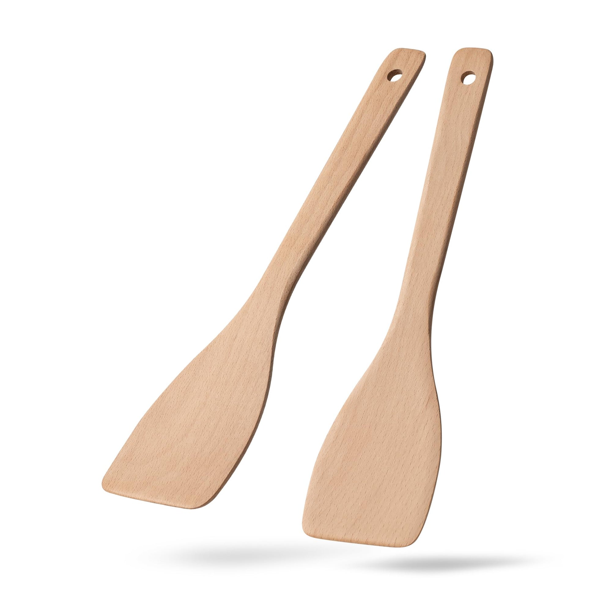 Hefild 2PCS Wooden Spatulas for Cooking, 13inch Uncoated Beech Wood Turners for Frying, Non-Scratch Wood Flat Spurtle for Pan & Wok, Wooden Cooking Utensils for Non Stick Cookware, Long Handle Scraper - CookCave