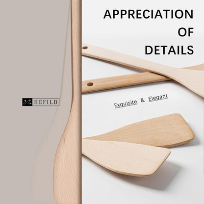 Hefild 2PCS Wooden Spatulas for Cooking, 13inch Uncoated Beech Wood Turners for Frying, Non-Scratch Wood Flat Spurtle for Pan & Wok, Wooden Cooking Utensils for Non Stick Cookware, Long Handle Scraper - CookCave