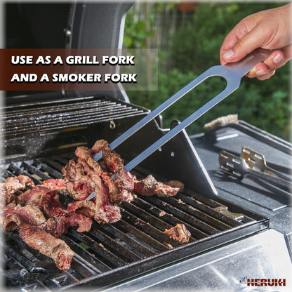 HERUKI Double Skewers 14.4" Stainless Steel Heavy Duty Double Prong Skewers for BBQ Kabob Shawarma Meat Fish Chicken Gift for Valentine Accessories for Grill Master Arsenal - 2 Units (Silver and red) - CookCave