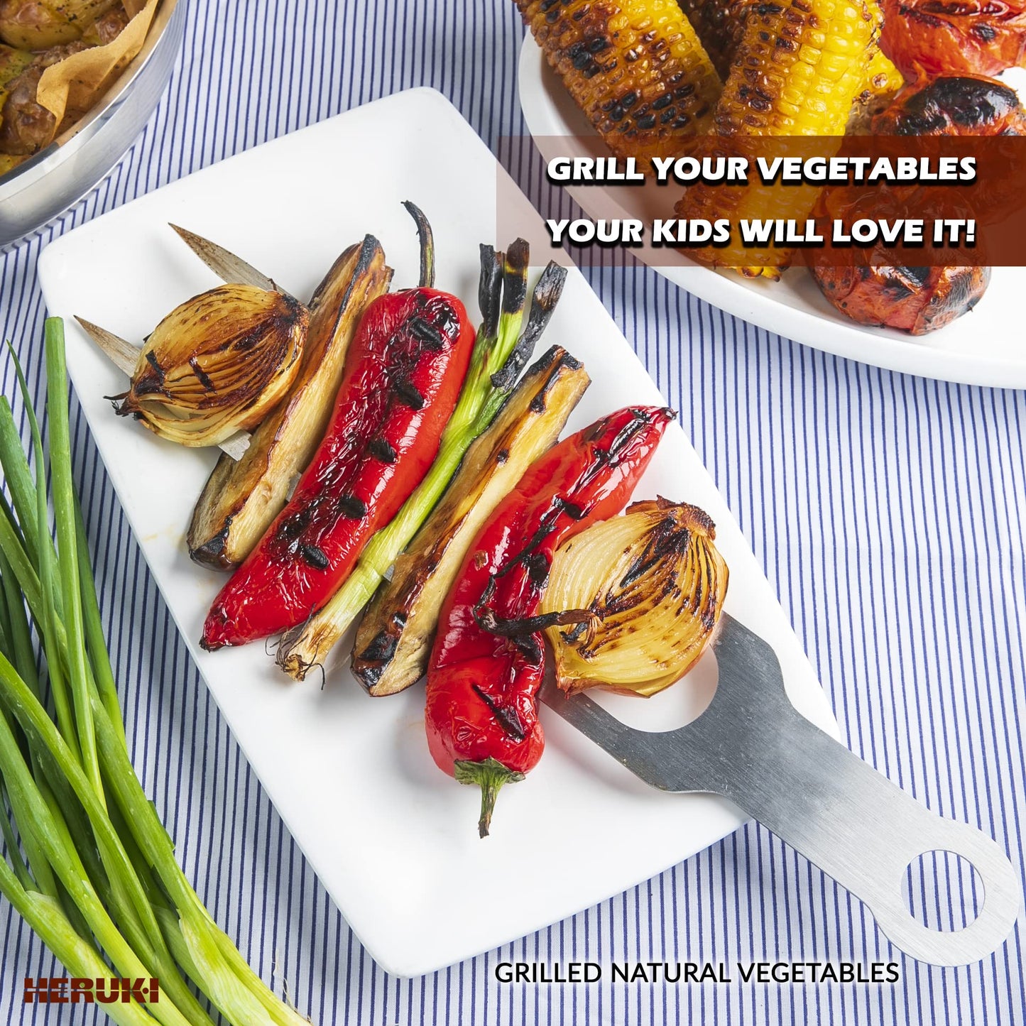 HERUKI Double Skewers 14.4" Stainless Steel Heavy Duty Double Prong Skewers for BBQ Kabob Shawarma Meat Fish Chicken Gift for Valentine Accessories for Grill Master Arsenal - 2 Units (Silver and red) - CookCave