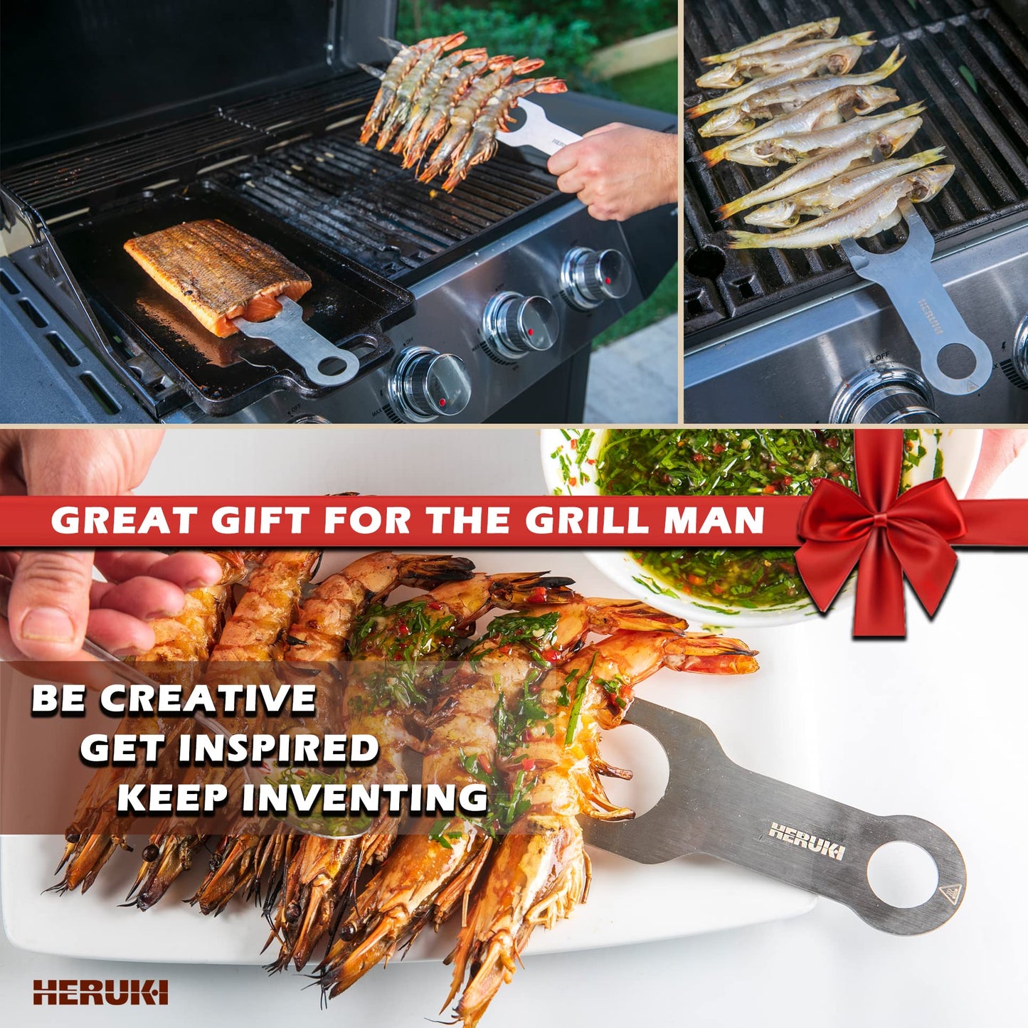 HERUKI Double Skewers 14.4" Stainless Steel Heavy Duty Double Prong Skewers for BBQ Kabob Shawarma Meat Fish Chicken Gift for Valentine Accessories for Grill Master Arsenal - 2 Units (Silver and red) - CookCave