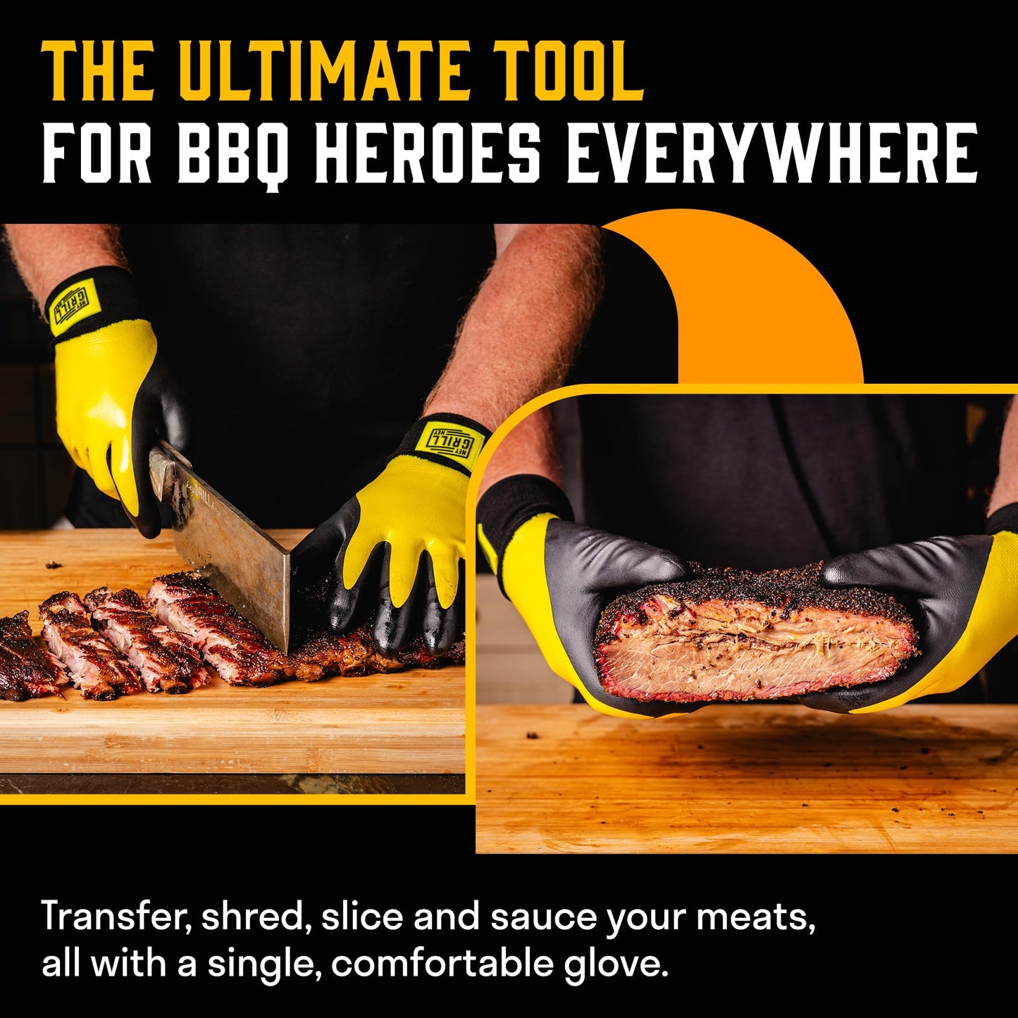 Hey Grill Hey Pitmaster Gloves | BBQ Gloves | Heat Protection up to 500°F or 260°C | High Temp Resistance | Fireproof Glove for Grilling Smoking Barbecue | Washable Mitts | Waterproof | Size - Large - CookCave