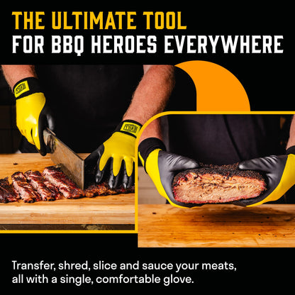 Hey Grill Hey Pitmaster Gloves | BBQ Gloves | Heat Protection up to 500°F or 260°C | High Temp Resistance | Fireproof Glove for Grilling Smoking Barbecue | Washable Mitts | Waterproof | Size - Large - CookCave