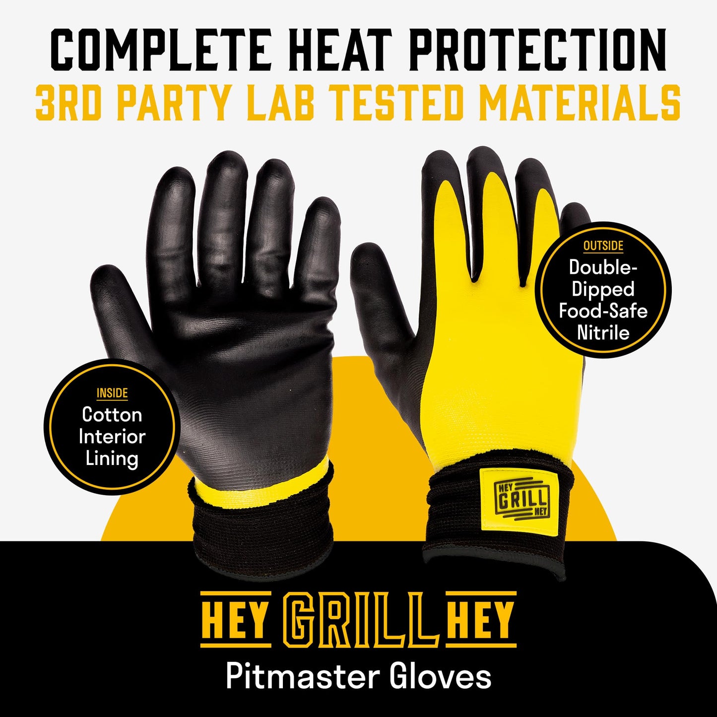 Hey Grill Hey Pitmaster Gloves | BBQ Gloves | Heat Protection up to 500°F or 260°C | High Temp Resistance | Fireproof Glove for Grilling Smoking Barbecue | Washable Mitts | Waterproof | Size - Large - CookCave