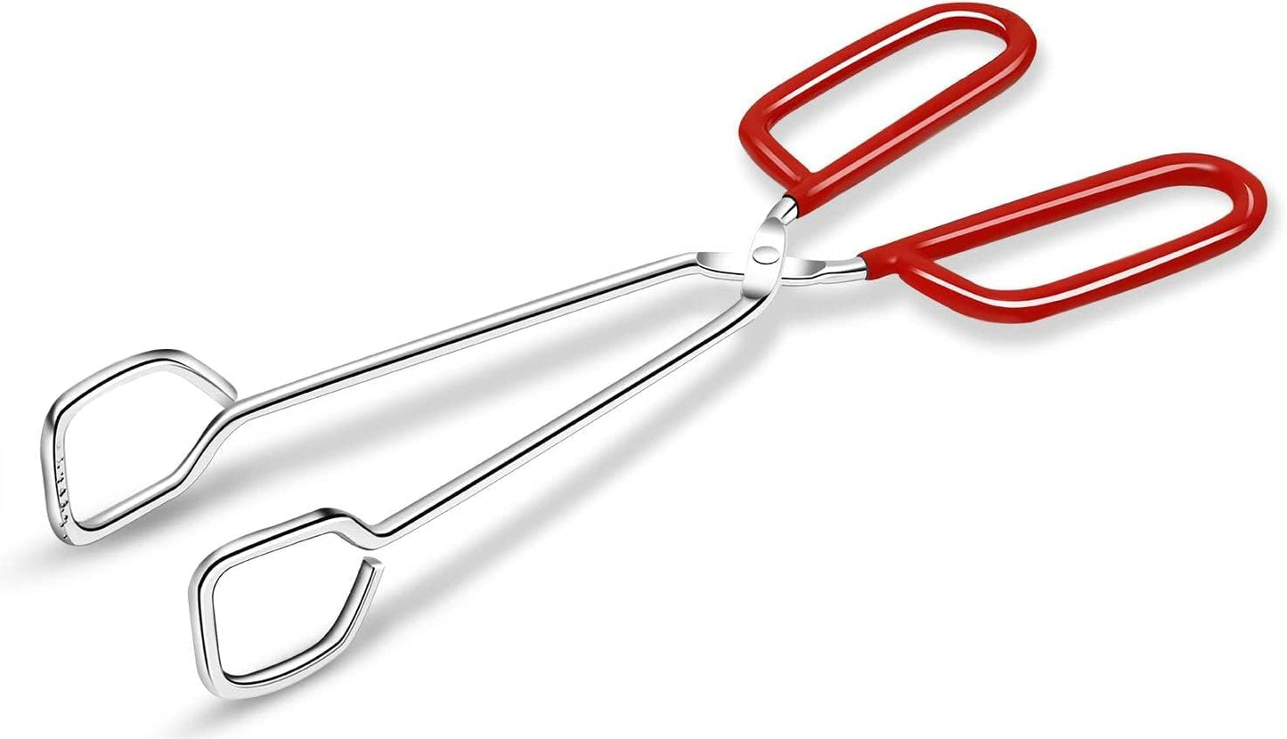 Hiash 10-Inch Heavy Duty Stainless Steel Kitchen Tongs - Non-Slip Comfortable Red Grip, Scissor Design, Heat Resistant for BBQ and Cooking - CookCave
