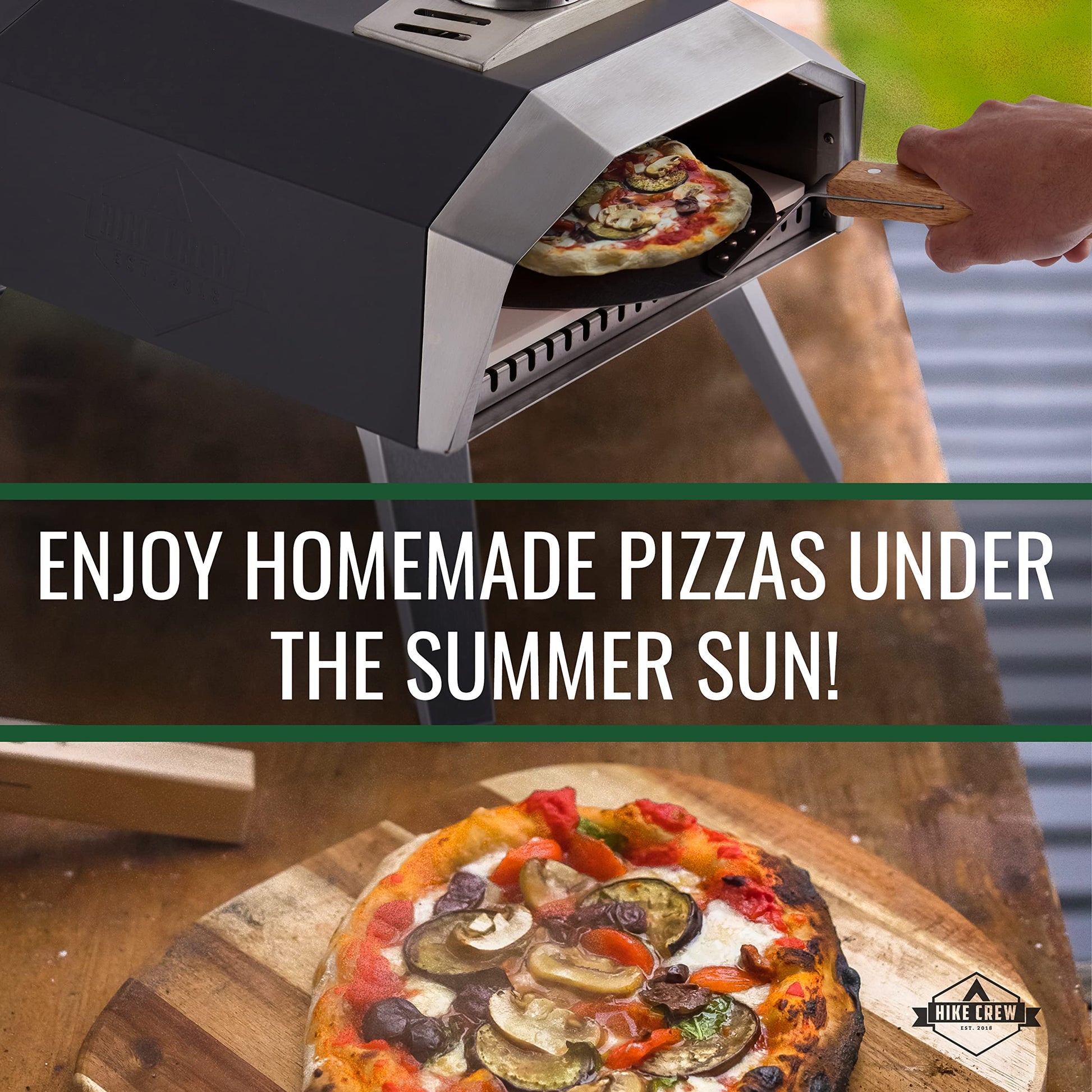 Hike Crew 12” Outdoor Propane Pizza Oven | Compact, Portable Personal Pizza Maker for Camping Kitchen with Flame Control Knob, Pizza Stone, Cutter, Peel, Thermometer, Gas Regulator, Hose & Carry Bag - CookCave